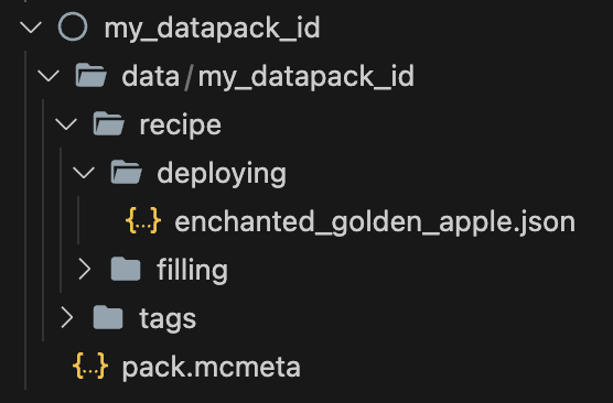 Almost the same Finder screenshot, now including recipe/deploying/enchanted_golden_apple.json